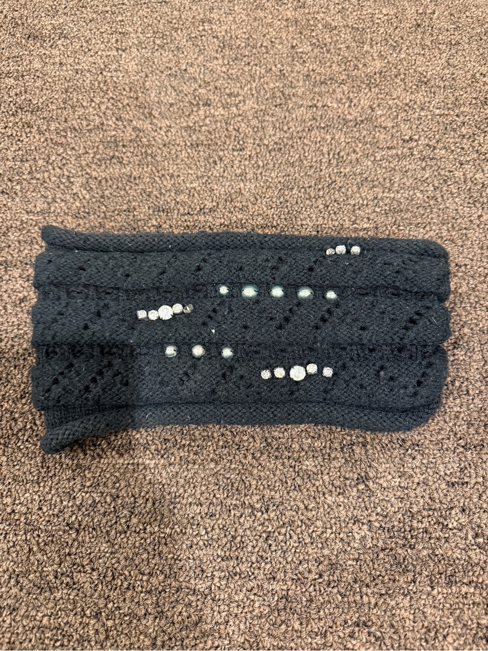 Free People Black Knit Headband with Rhinestone Embellishments